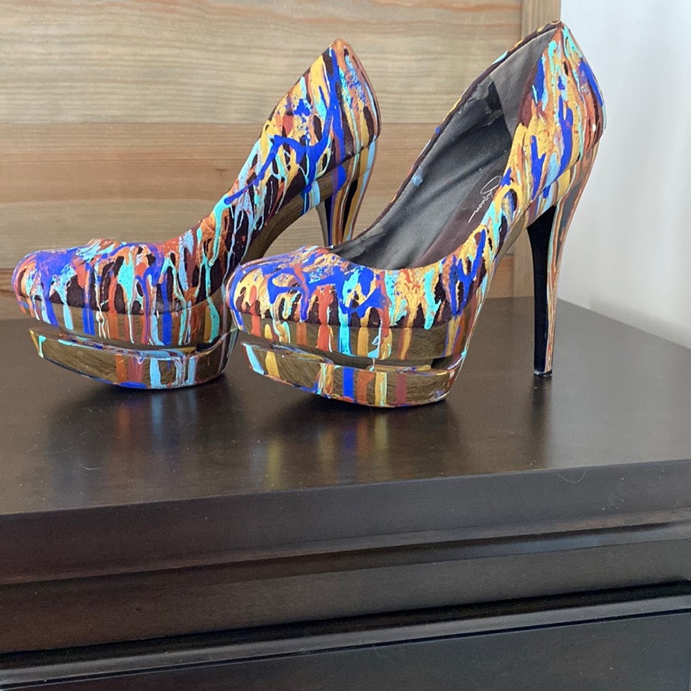 Painted Jessica Simpson Platforms Sz 8